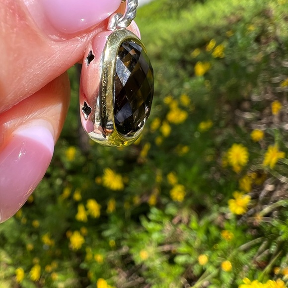 David Yurman Sterling Silver Pendant Necklace Smoky Topaz with 925/18k Bezel - Picture 3 of 9